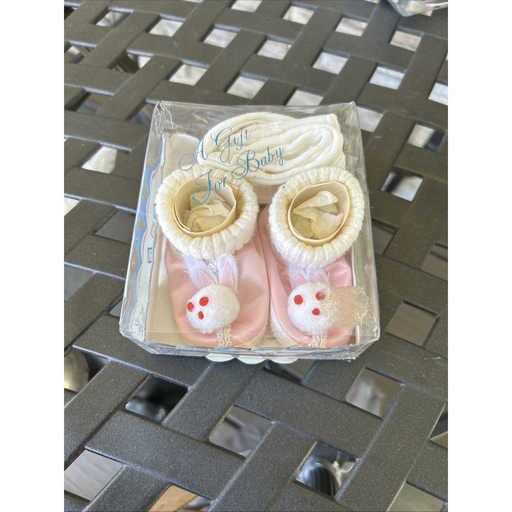 Vintage 60's Pair Baby‎ Girl Bunny Booties In Package Doll